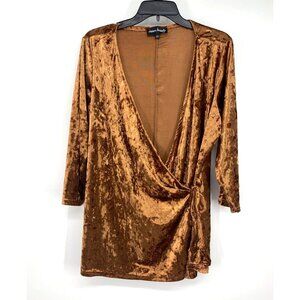 Inner Beauty Top Wrap Crushed Velvet V-Neck 3/4 Sleeve Copper